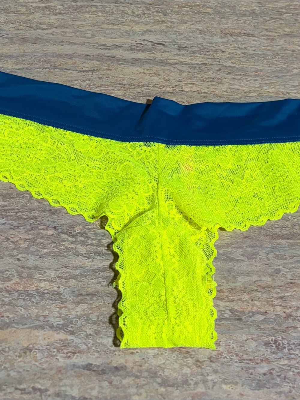 NWOT PINK Victoria’s Secret Extra Low rise Neon Yellow and blue Lace Hipster